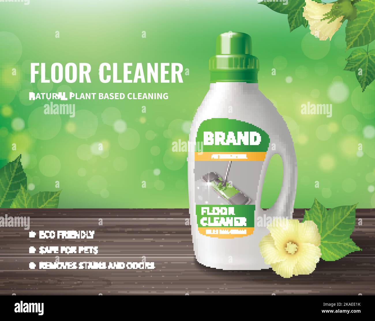 Household cleaning realistic poster with floor cleaner bottle vector