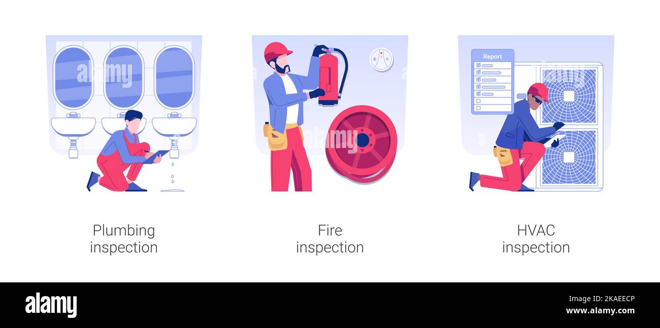 Building utilities inspections isolated concept vector illustration set
