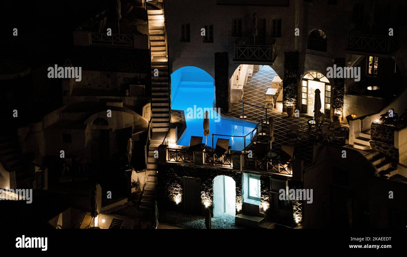 Greek Pool Night Greece pool lights hi-res stock photography and images - Alamy