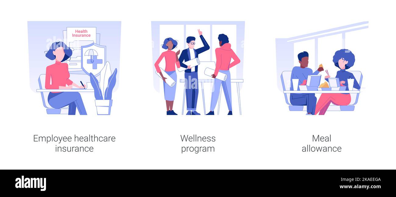 Workers wellbeing isolated concept vector illustration set. Employee