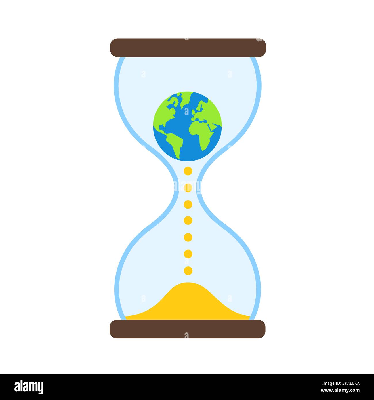 Climate change, global warming and remaining time - Planet earth is inside hourglass and sand glass. Metaphor of environmental problem and trouble. Ve Stock Photo