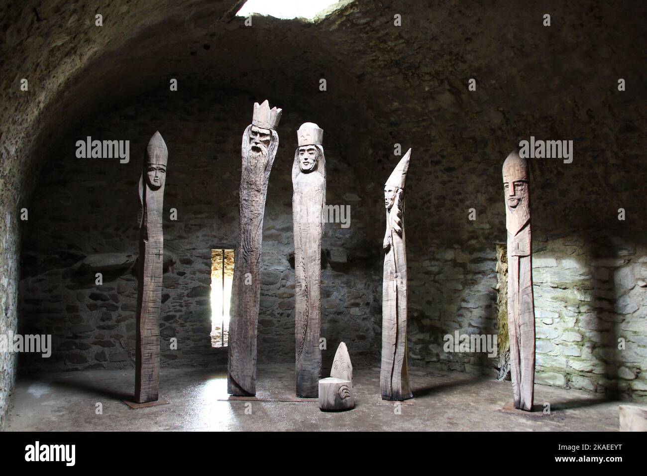 The carved historical figures in a vault of Kronberg Castle in Kronberg, Germany. Stock Photo