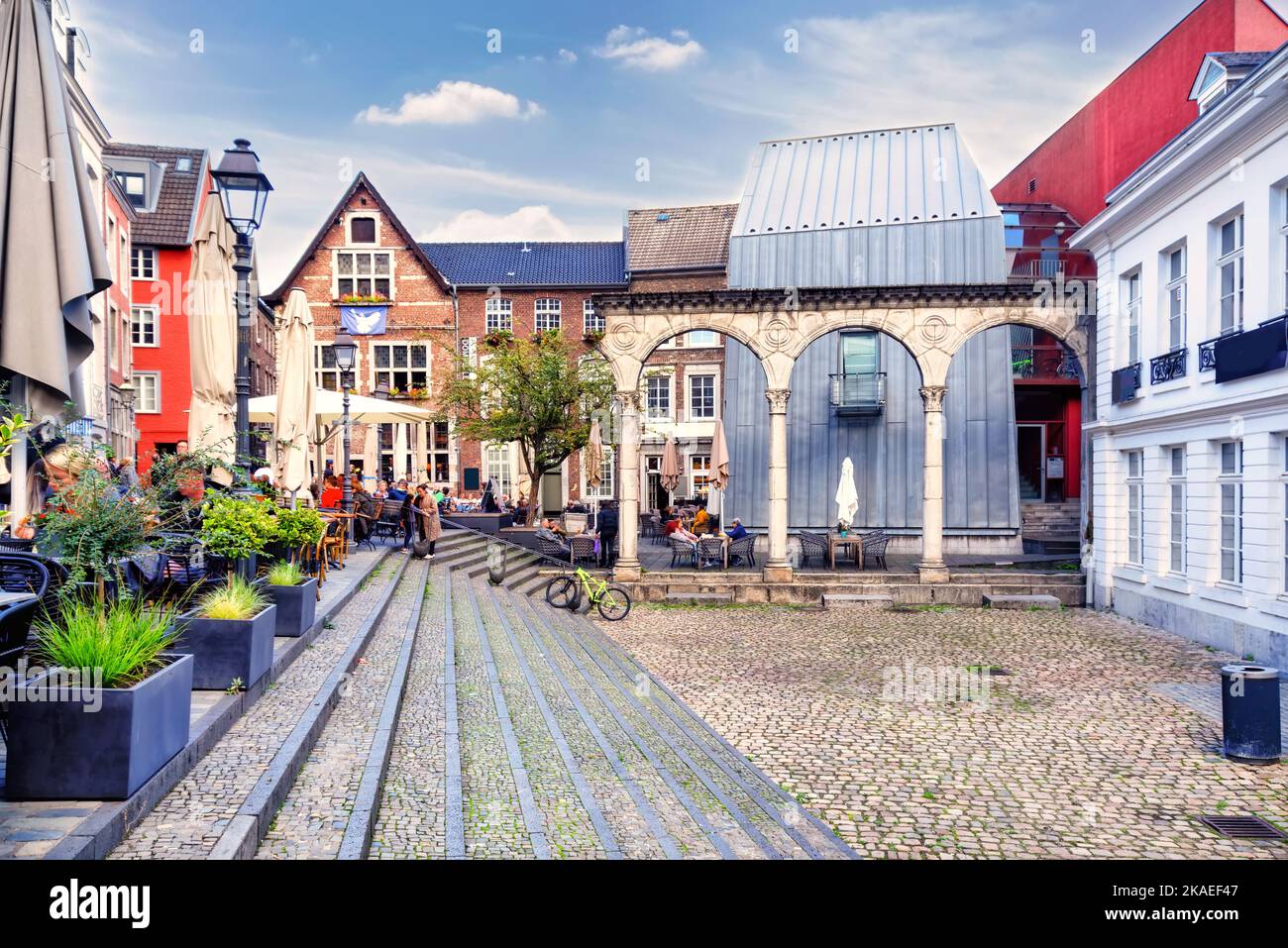 View to the rests of the Roman portico in the old town of Aachen, Germany Stock Photo
