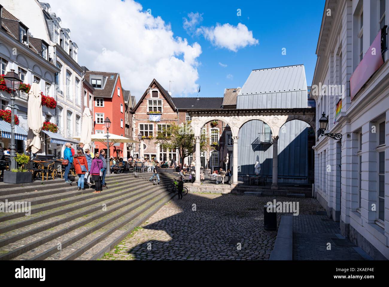 View to the rests of the Roman portico in the old town of Aachen, Germany Stock Photo