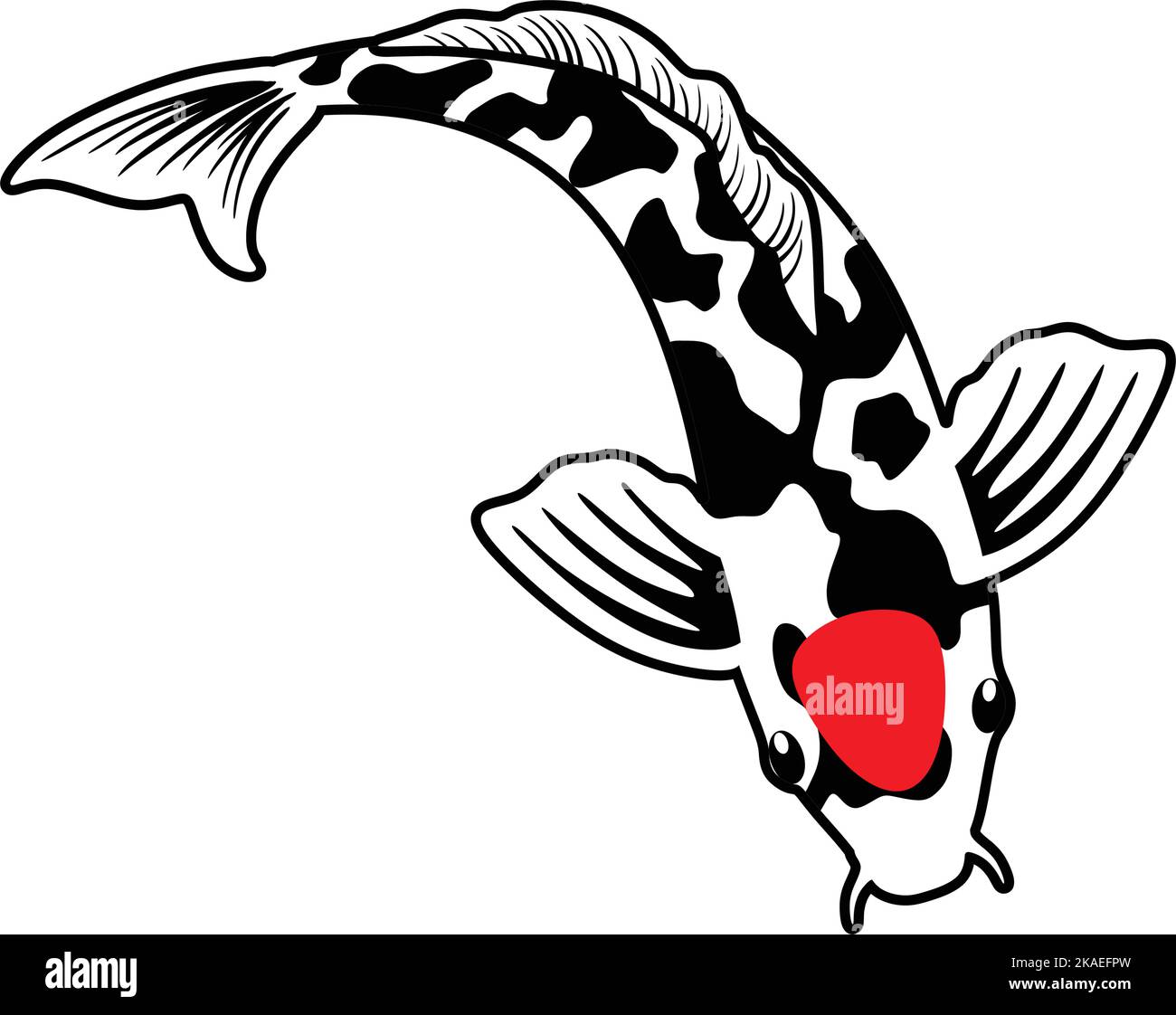 The koi fish with a black pattern and a red spot isolated on white