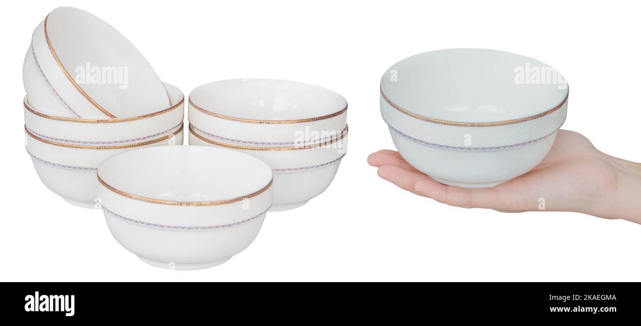 Set of empty large ceramic cups. Isolated from the background Stock Photo