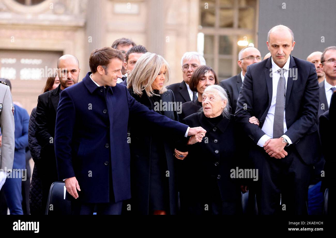 French President Emmanuel Macron and Brigitte Macron, Colette Soulages ...