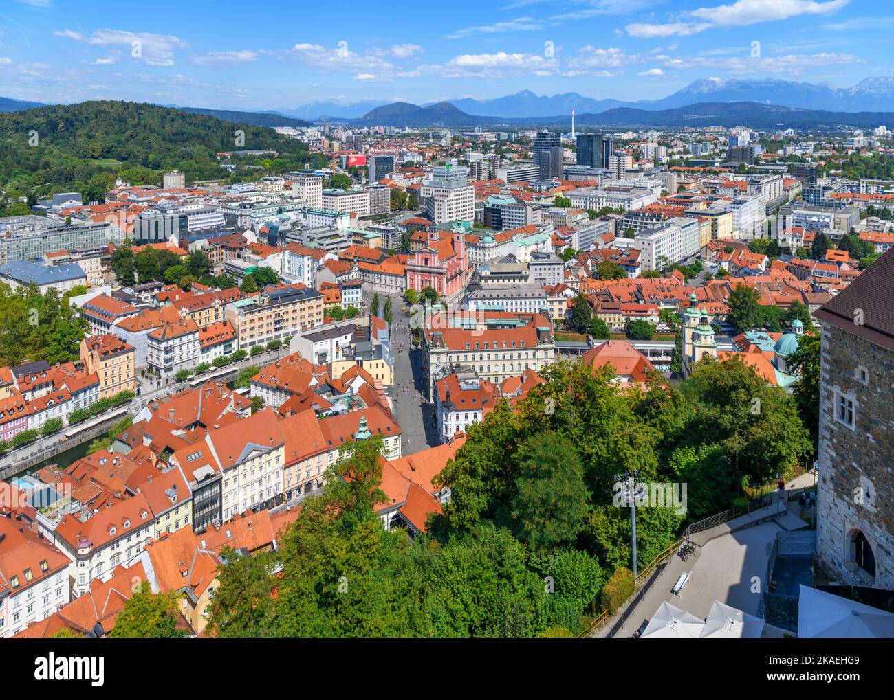 View over the old town from Lubljana Castle, Ljubljana, Slovenia Stock Photo