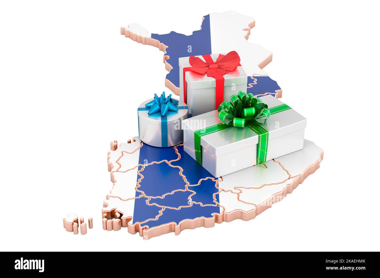 Gift boxes on the finnish map christmas and new year holidays in