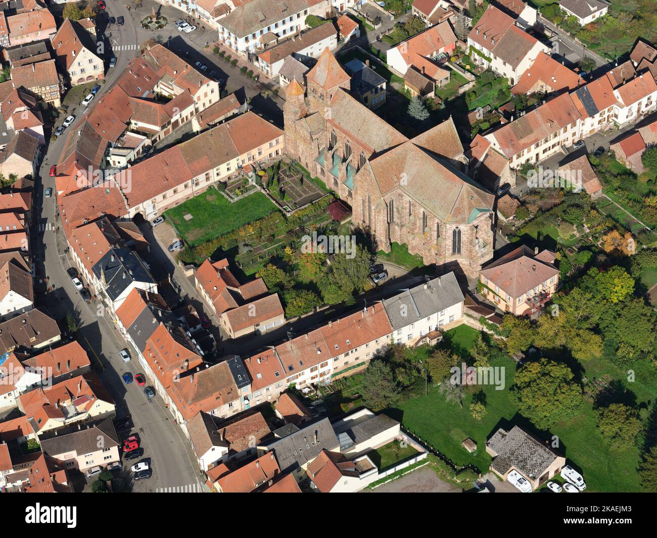 AERIAL VIEW. Marmoutier Abbey, Bas-Rhin, Alsace, Grand Est, France. Stock Photo