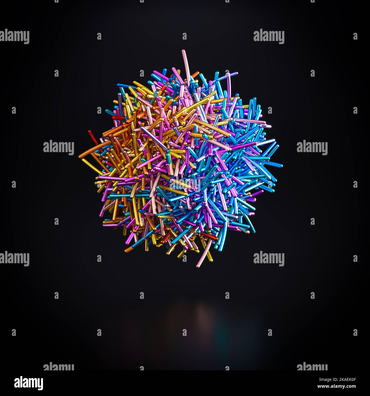 sphere with iridescent metallic threads on a black background. 3d ...