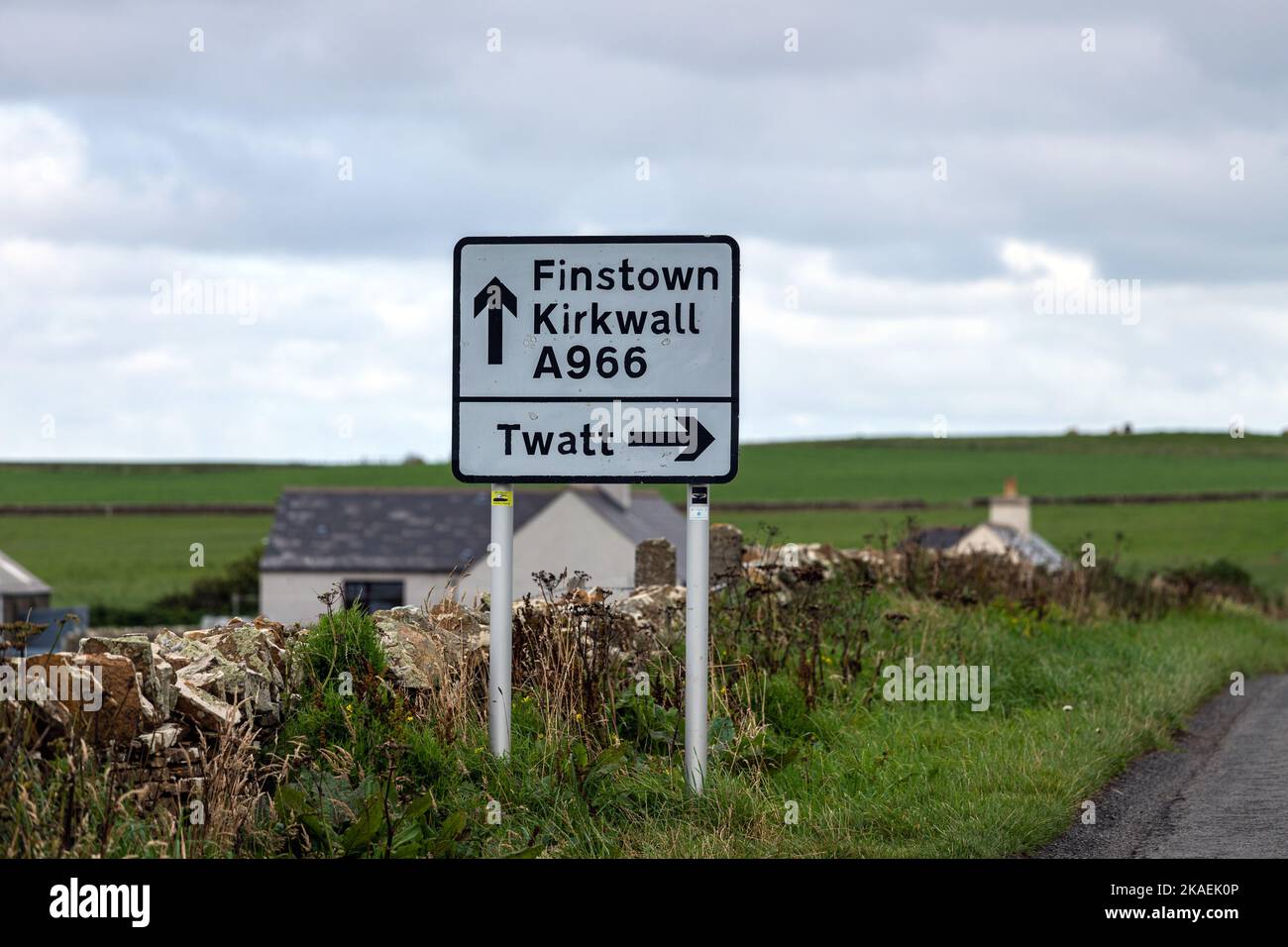 Road sign pointing to Twatt, Mainland of the Orkney Islands, Scotland