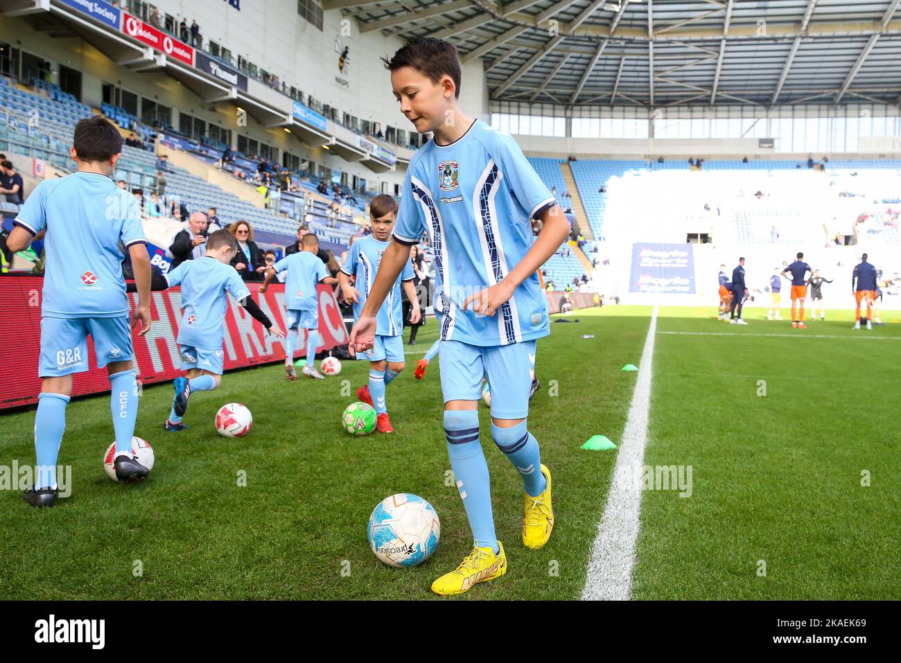 Coventry City match day mascots on the pitch ahead of the Sky Bet