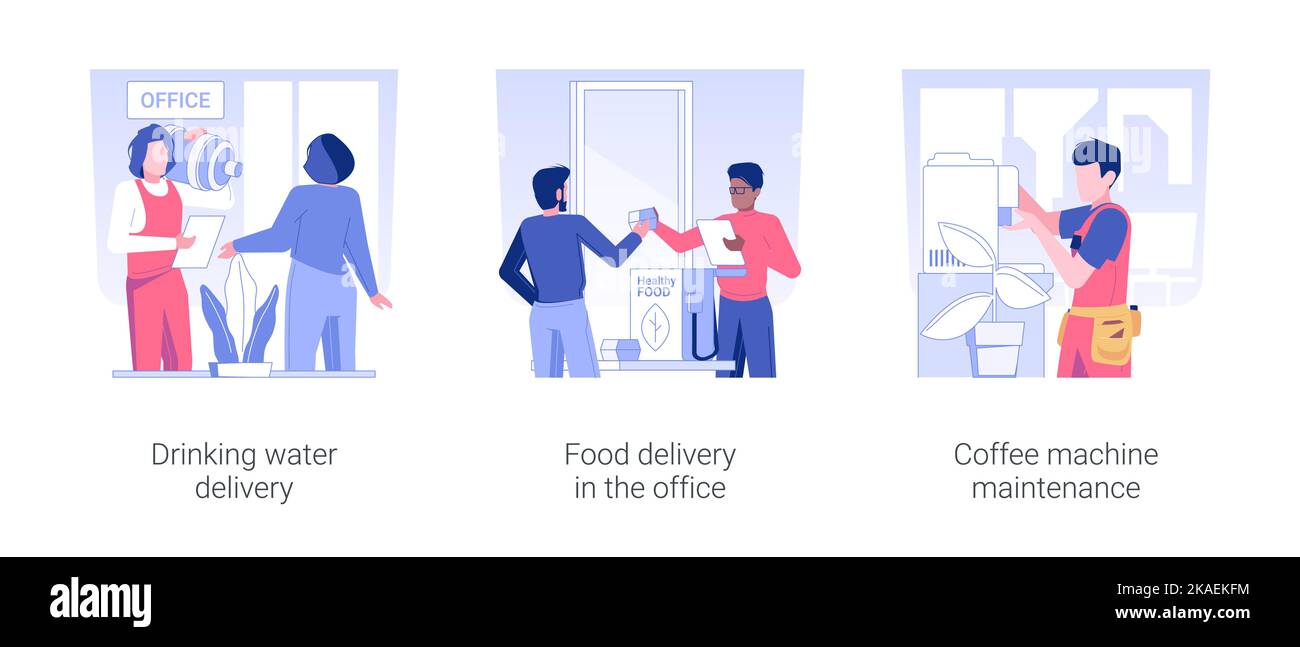 Office delivery service isolated concept vector illustration set