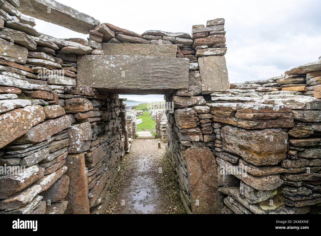 Entrance of Broch of Gurness, Iron Age broch village , Mainland, Orkney islands, Scotland, UK Stock Photo