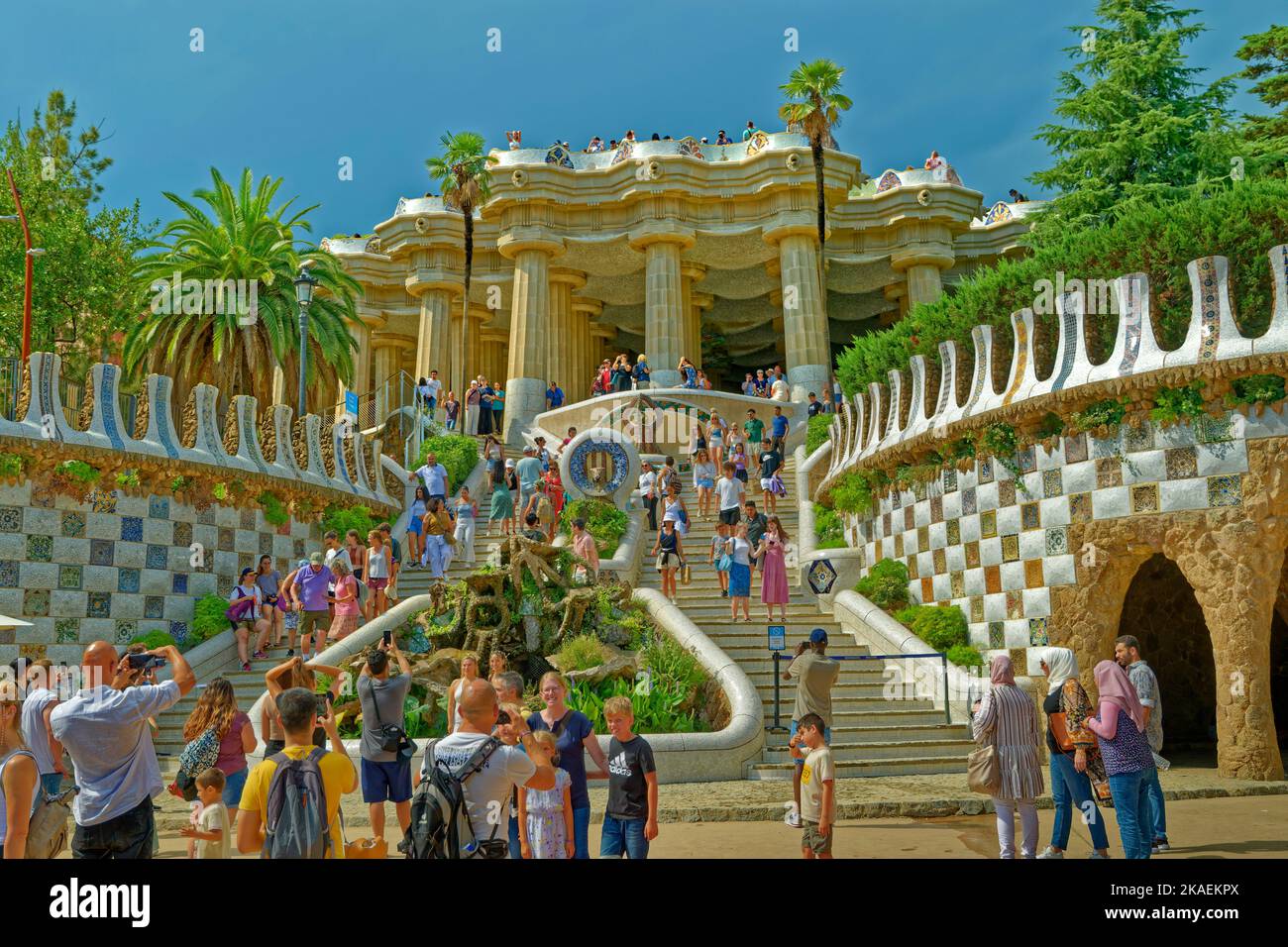Park Guell, the Gaudi created design park in Barcelona, Spain. Stock Photo