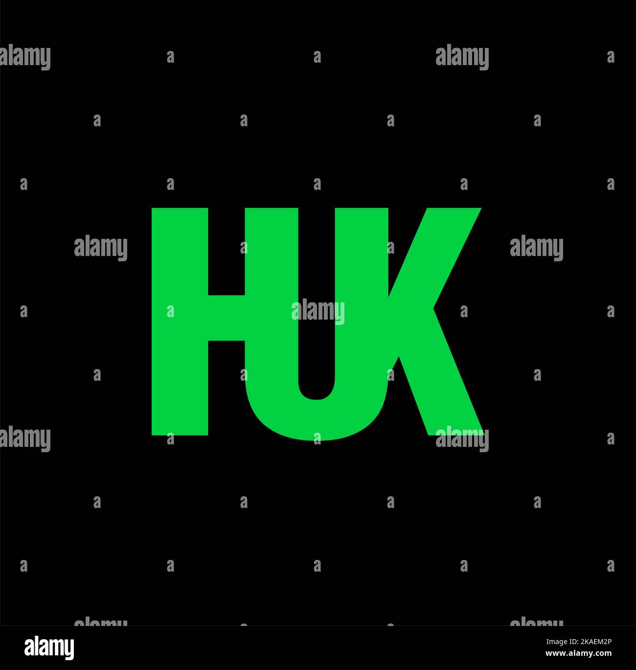 A vector design of HUK MONOGRAM with green on black background Stock