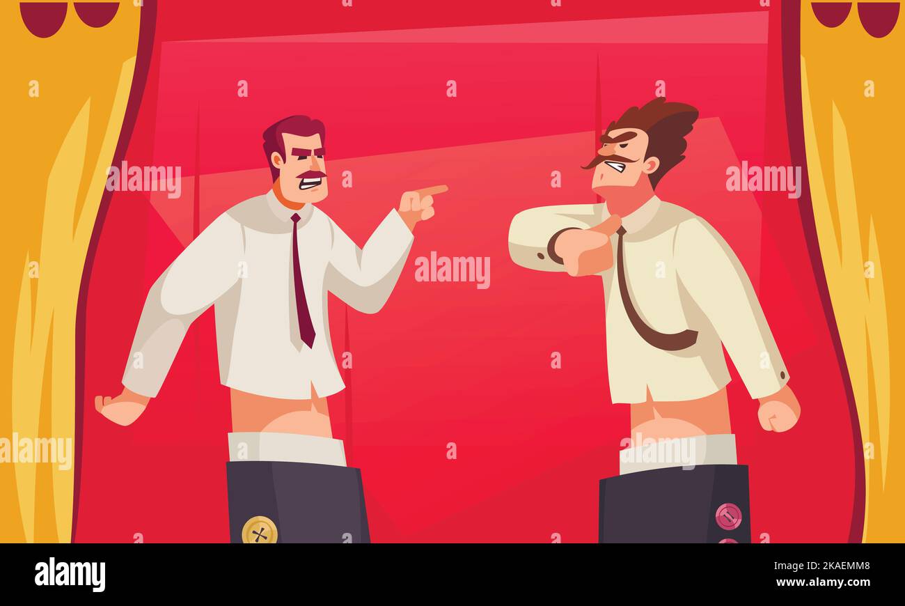 theatre cartoon background with puppeteer creating conflict