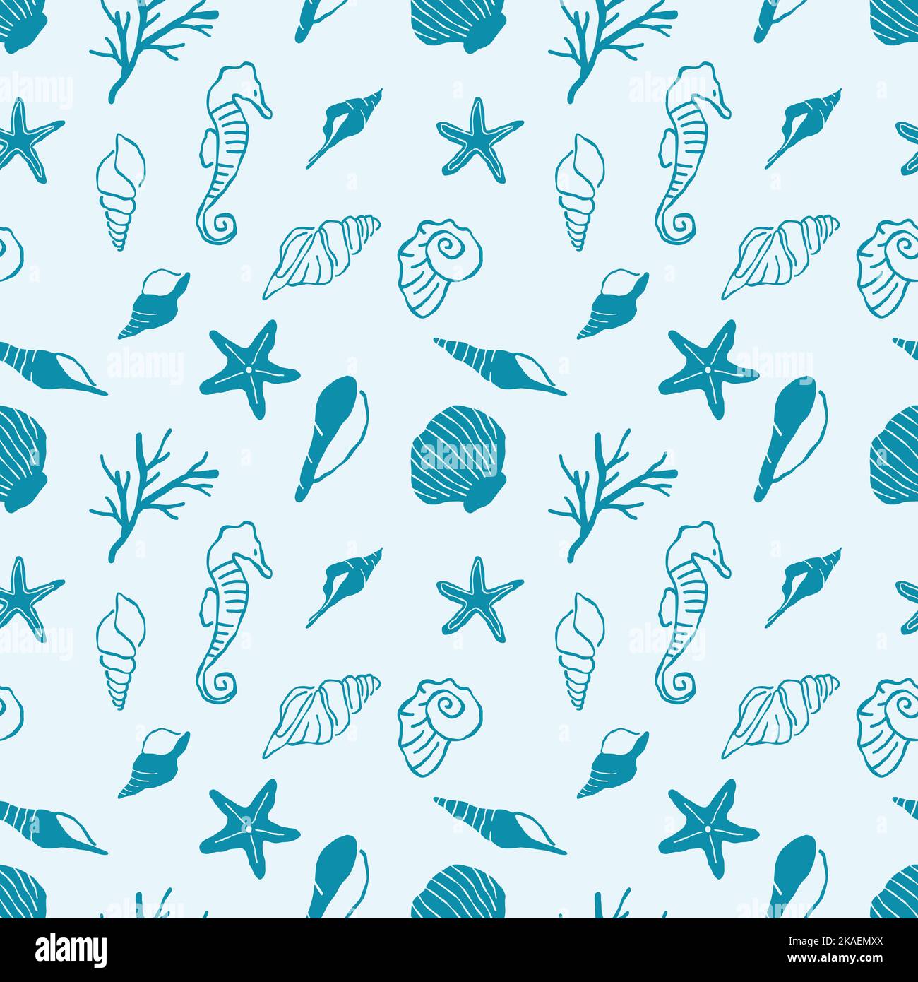 Seamless patterns of underwater collection hand drawn illustration ...