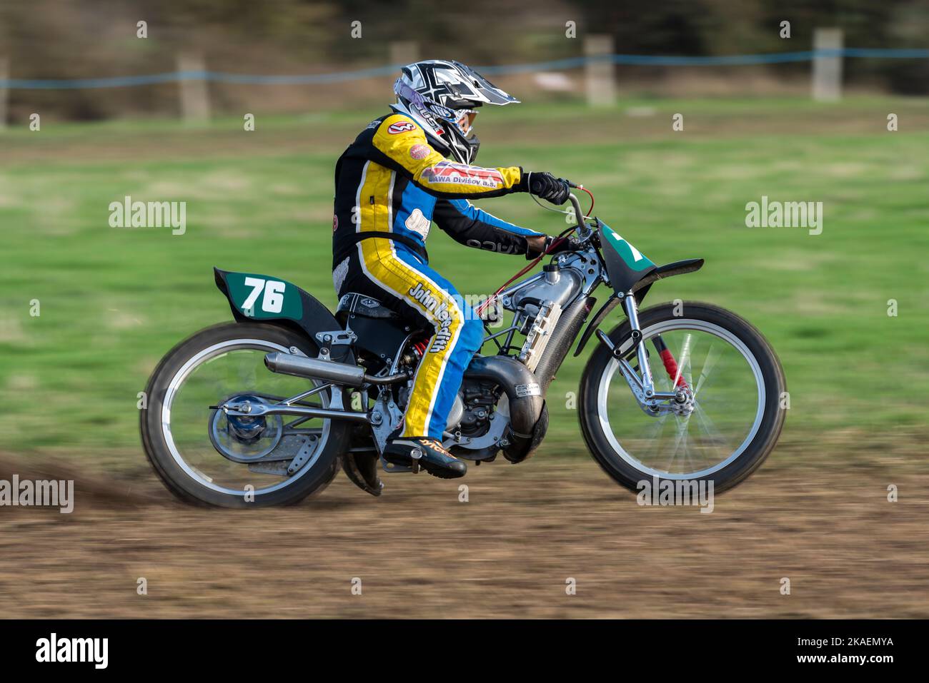 Christopher Still racing in grasstrack motorcycle race. Donut Meeting