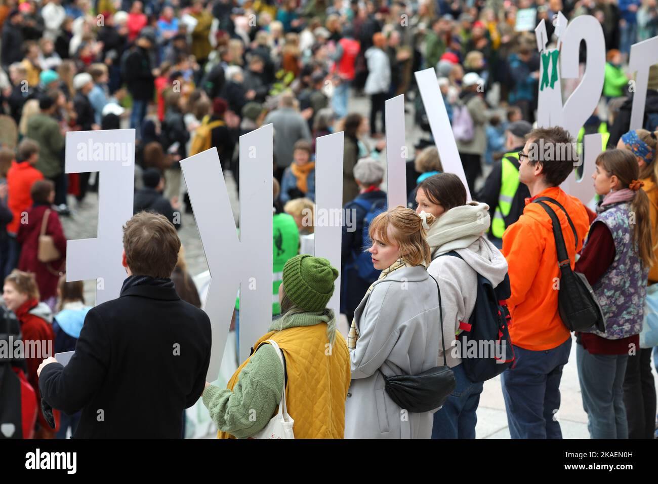 The defenders of the forest hold placards on the steps of the ...