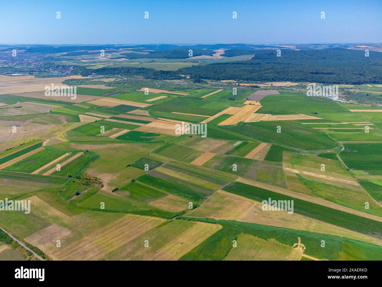 An aerial view of landscape with cultivated fields Stock Photo - Alamy