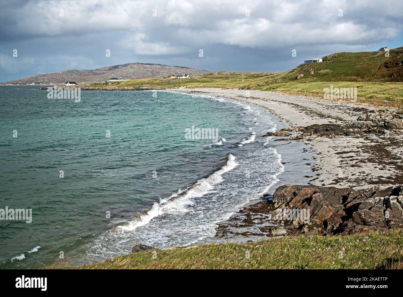 Prince's Bay, the beach were Bonnie Prince Charlie first arrived in Scotland, on the Isle of Eriskay, Outer Hebrides, Scotland. Stock Photo