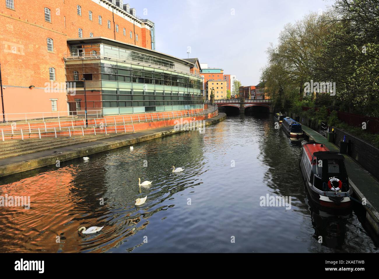 Buildings alongside the river Soar, Leicester City, Leicestershire, England; Britain; UK Stock Photo