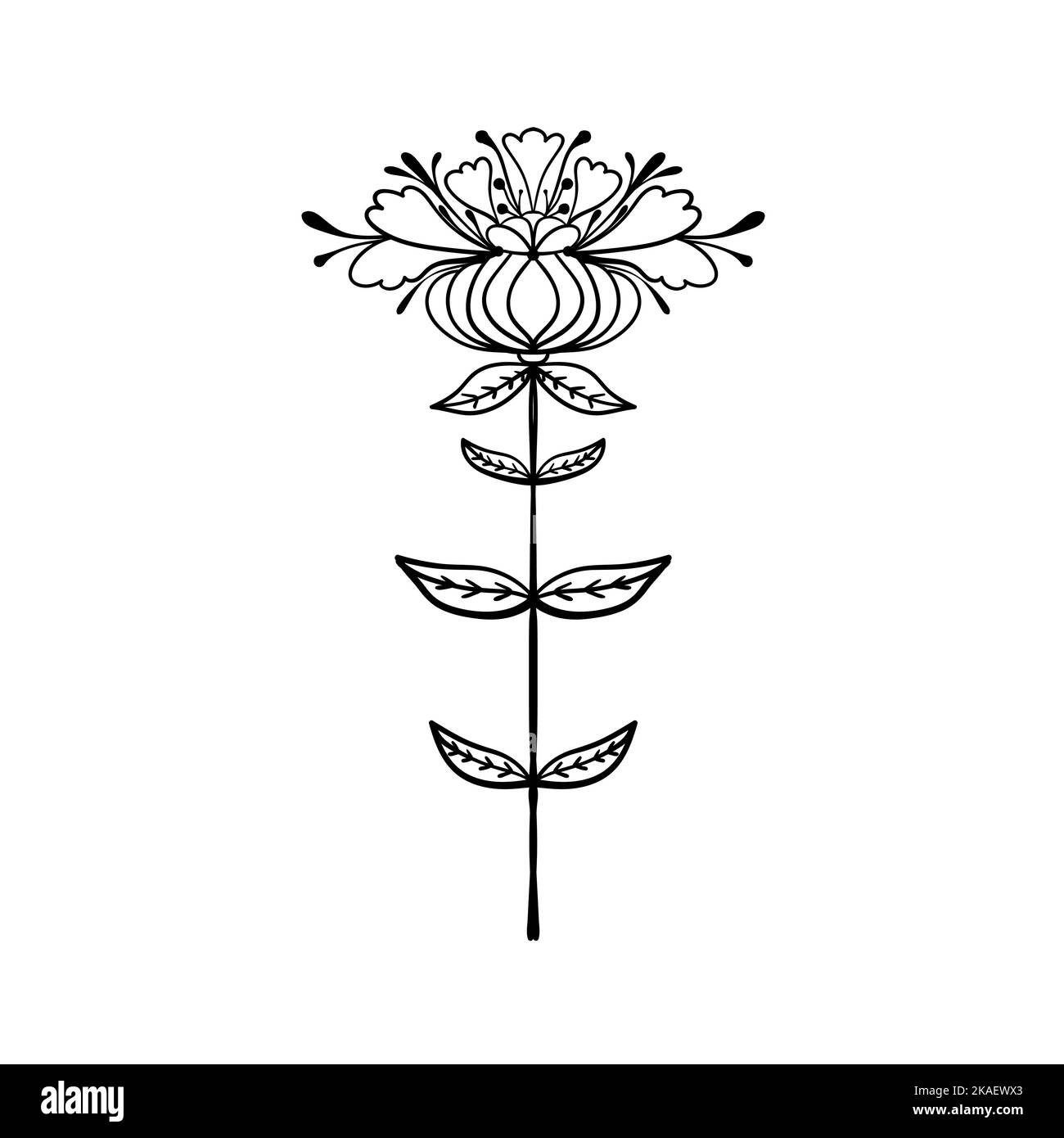 Symmetrical flower in ethnic style. Summer, spting decorative floral element for cards, poster, scrapbook, textile design. Coloring book detail Stock Vector