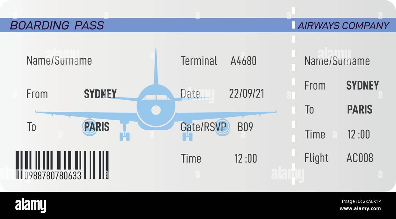 Plane ticket template. Realsitic airline boarding pass Stock Vector