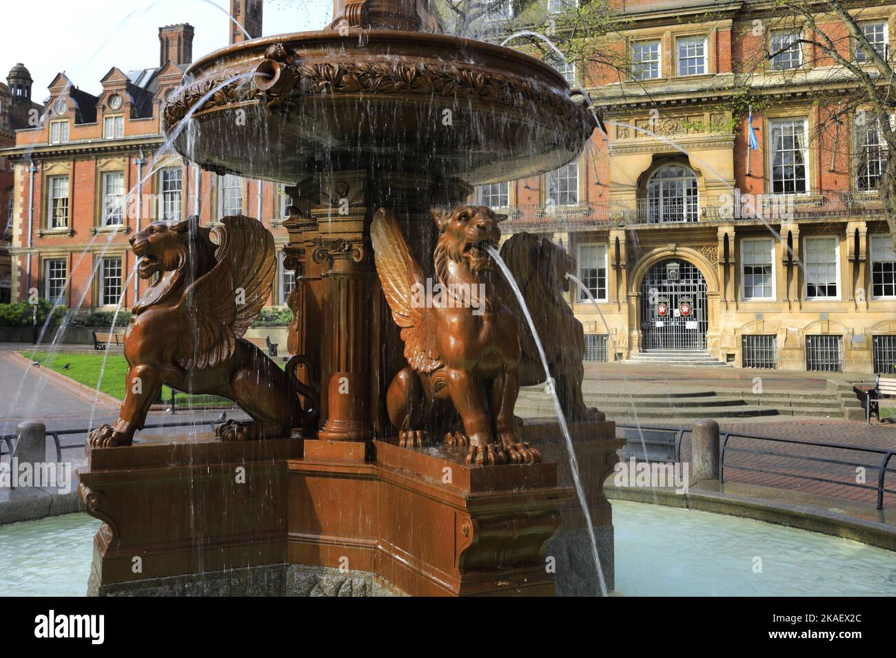 Water fountain in the town hall square gardens, Leicester City, Leicestershire, England; Britain; UK Stock Photo
