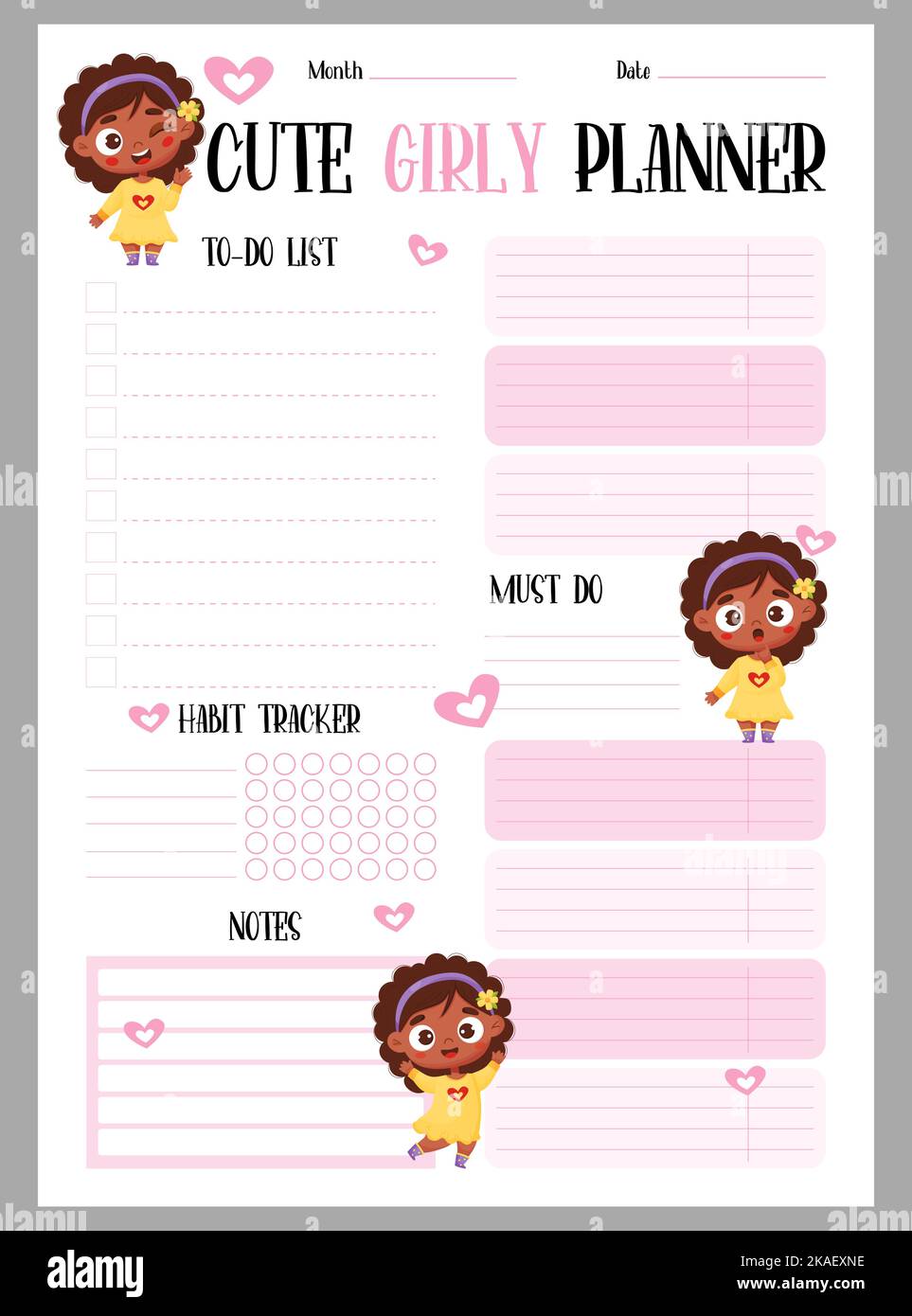 Cute girly planner. Weekly organizer, to-do list, notes and habit ...