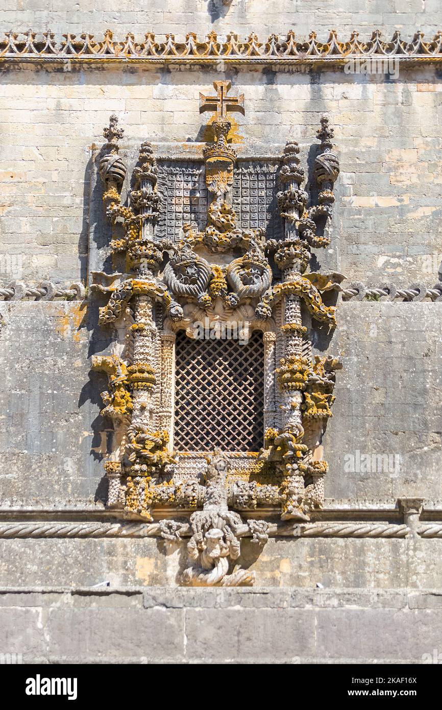 Tomar Portugal - 08 09 2022: Detailed view at the portuguese gothic ...