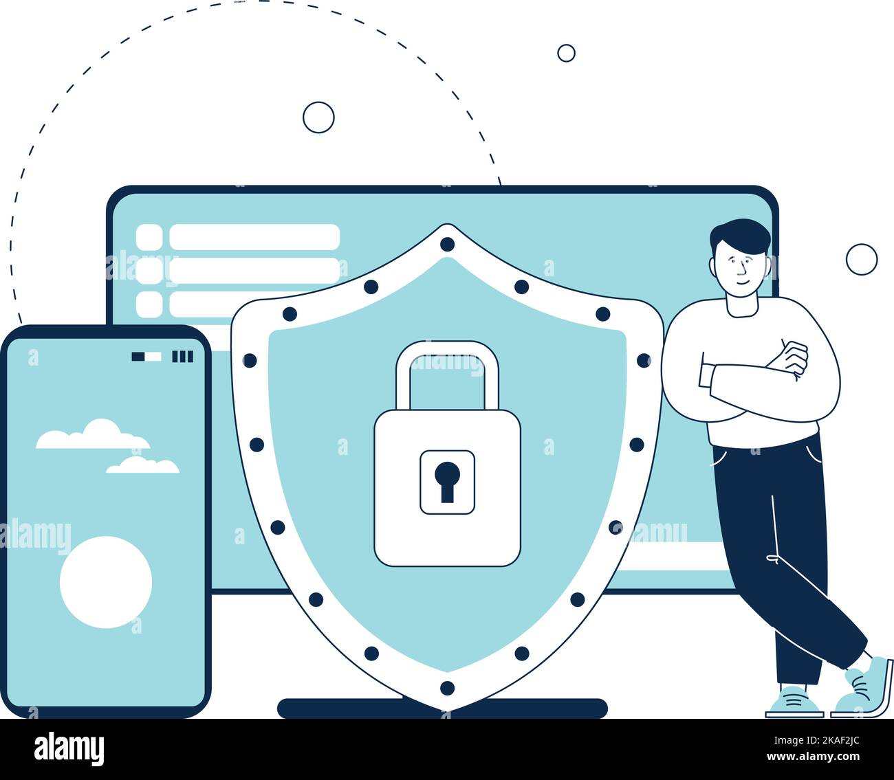 Mobile devices with password protection. Cyber security icon Stock Vector