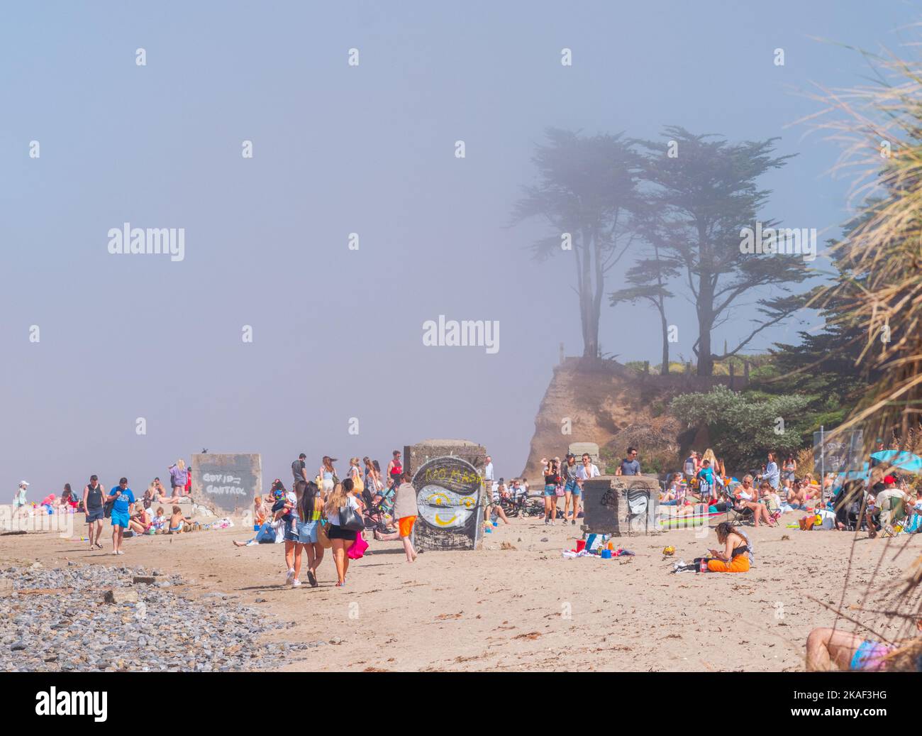 Sea fog approaching Burrow Beach on a fine July day Stock Photo