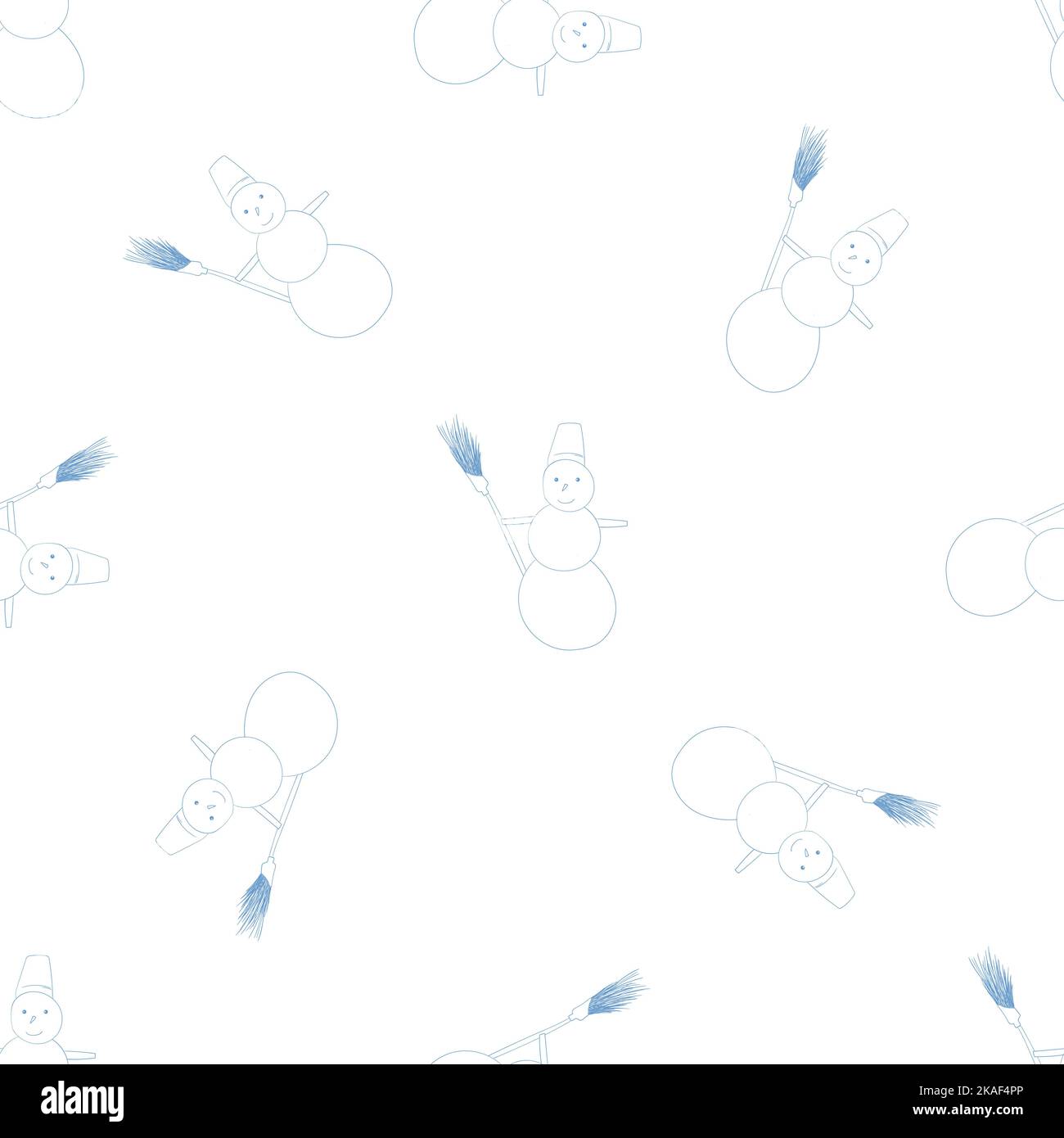 Cute snowman on rural yard. Stock Vector