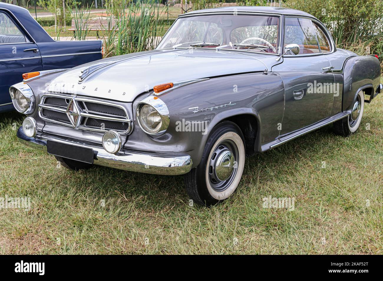 A gray historic Borgward Isabella Coupe car parked on a grassy meadow Stock Photo