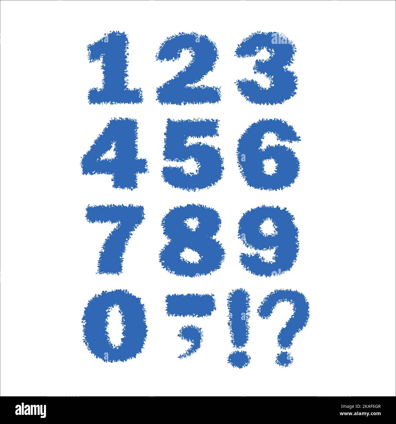 Blue numbers with fluffy contour. Vector set. Stock Vector