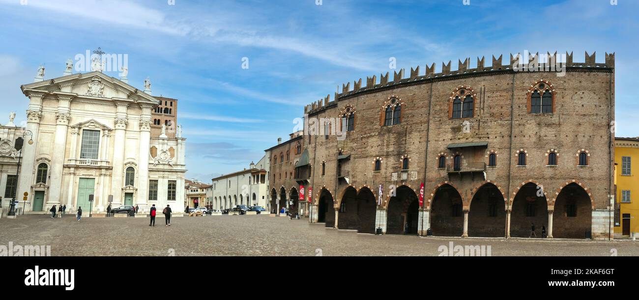 Mantui Mantua, Italy - 02-26-2022: Extra wide view of the Ducal Palace and the ...