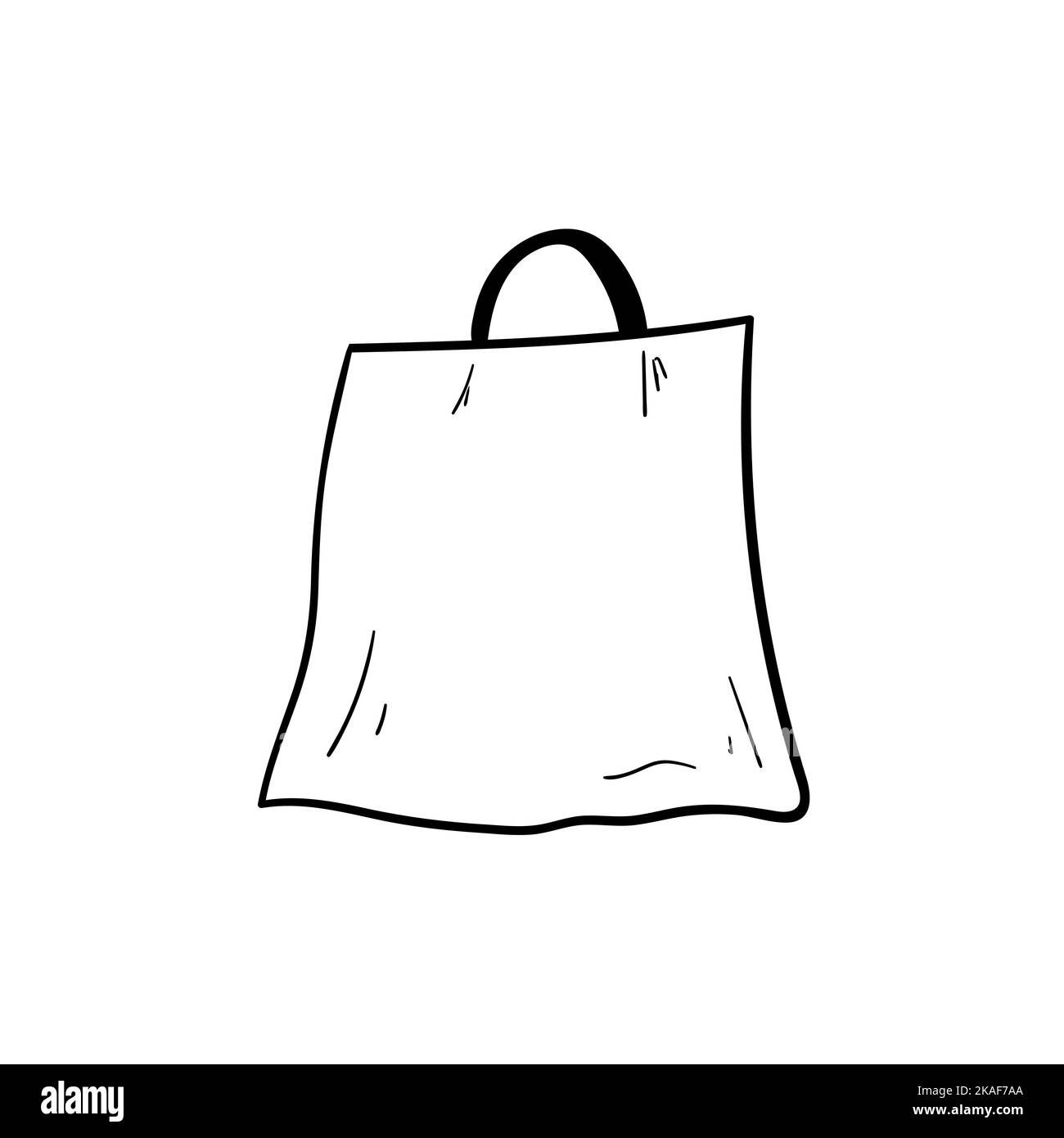 Funny shopping bag with face. Vector illustration. Coloring book page element. Stock Vector