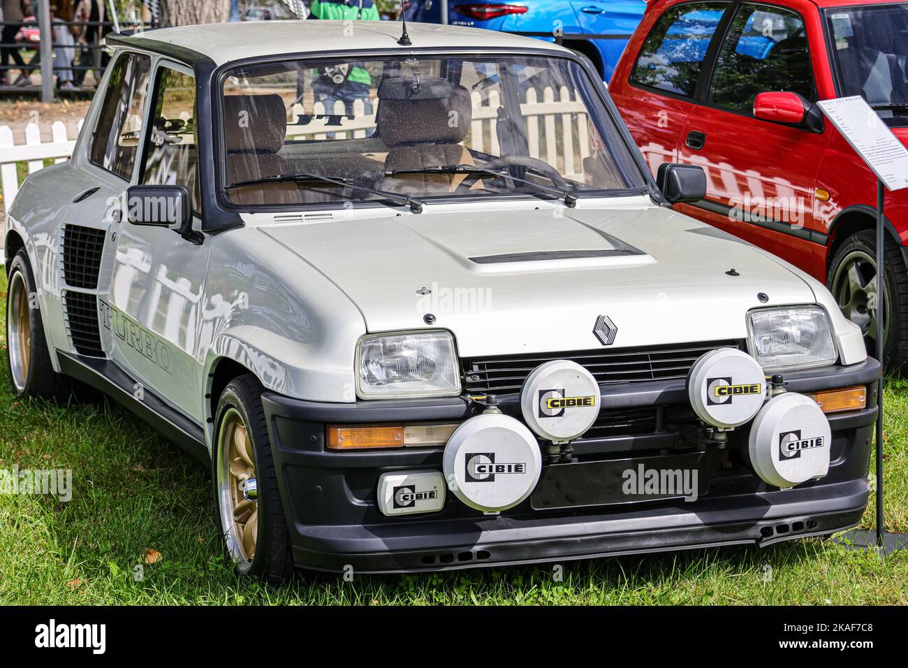 A Closeup Of Details Of White Vintage Historic Renault 5 Turbo 2 Car a-closeup-of-details-of-white-vintage-historic-renault-5-turbo-2-car