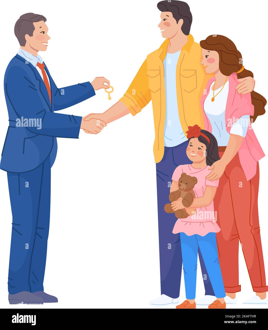 Family buying new house. Successful real estate deal isolated on white