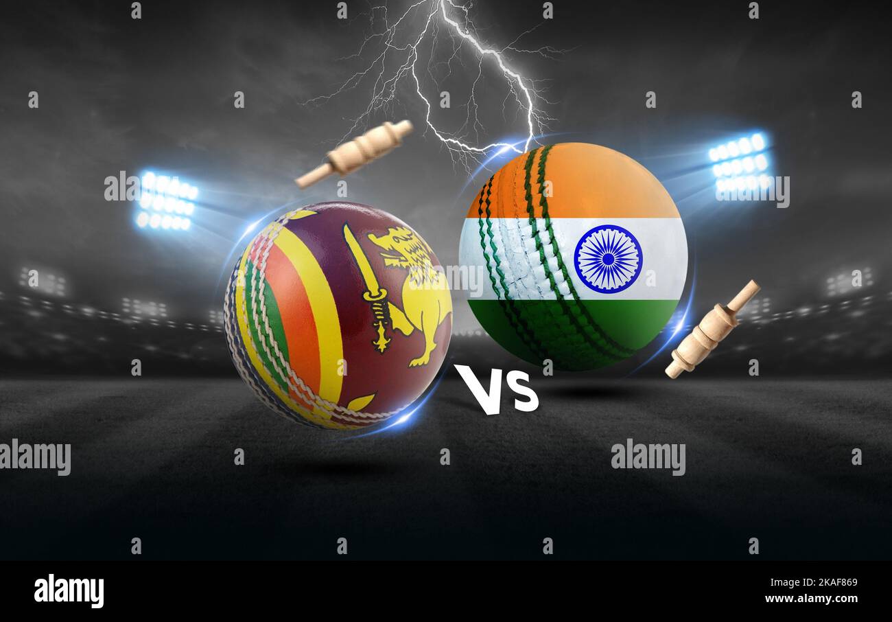 India vs Sri Lanka cricket balls with flag. 3d rendering illustration Stock Photo