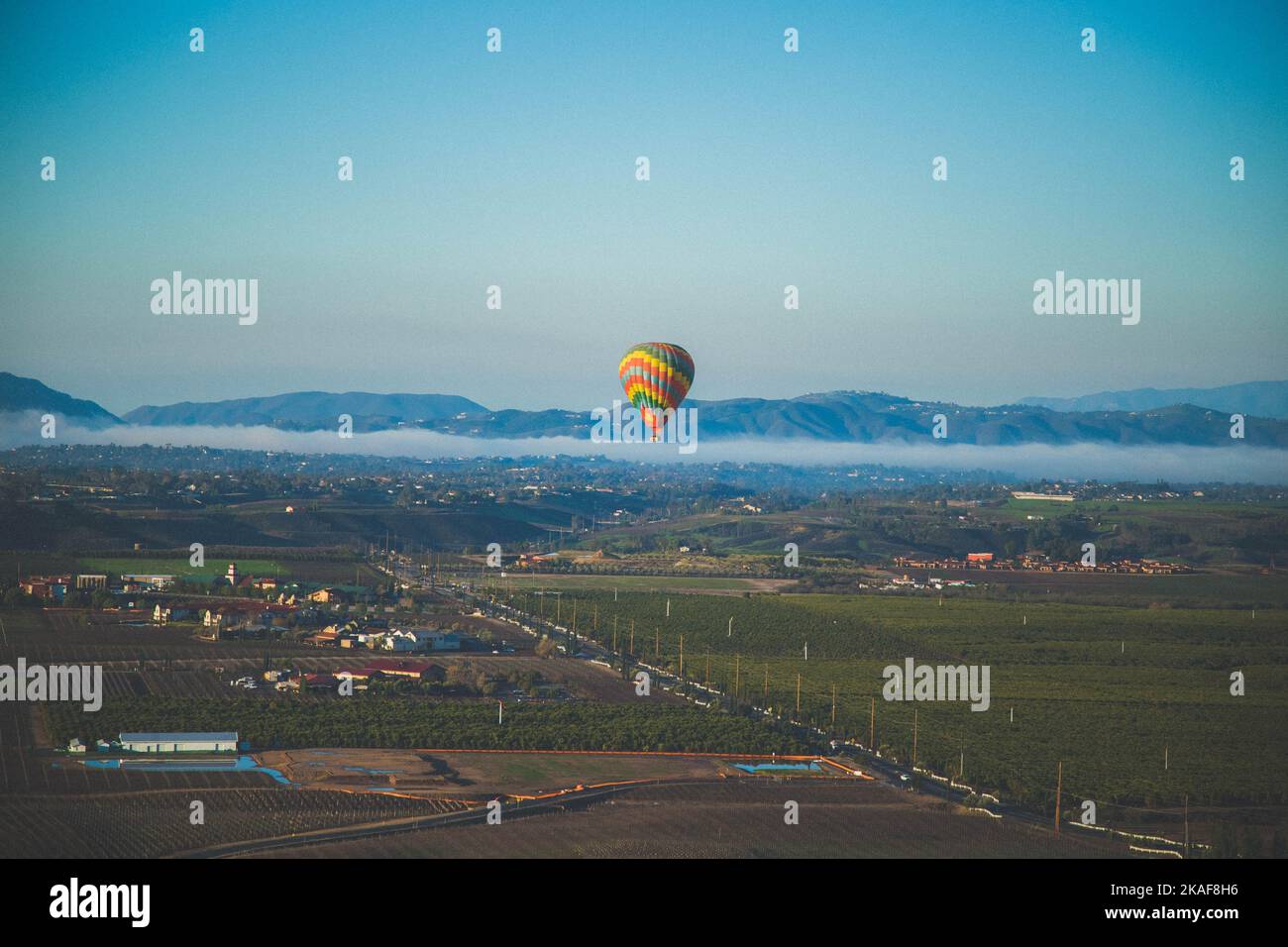 Air balloon ride over vineyards in Temecula, Southern California, USA Stock Photo