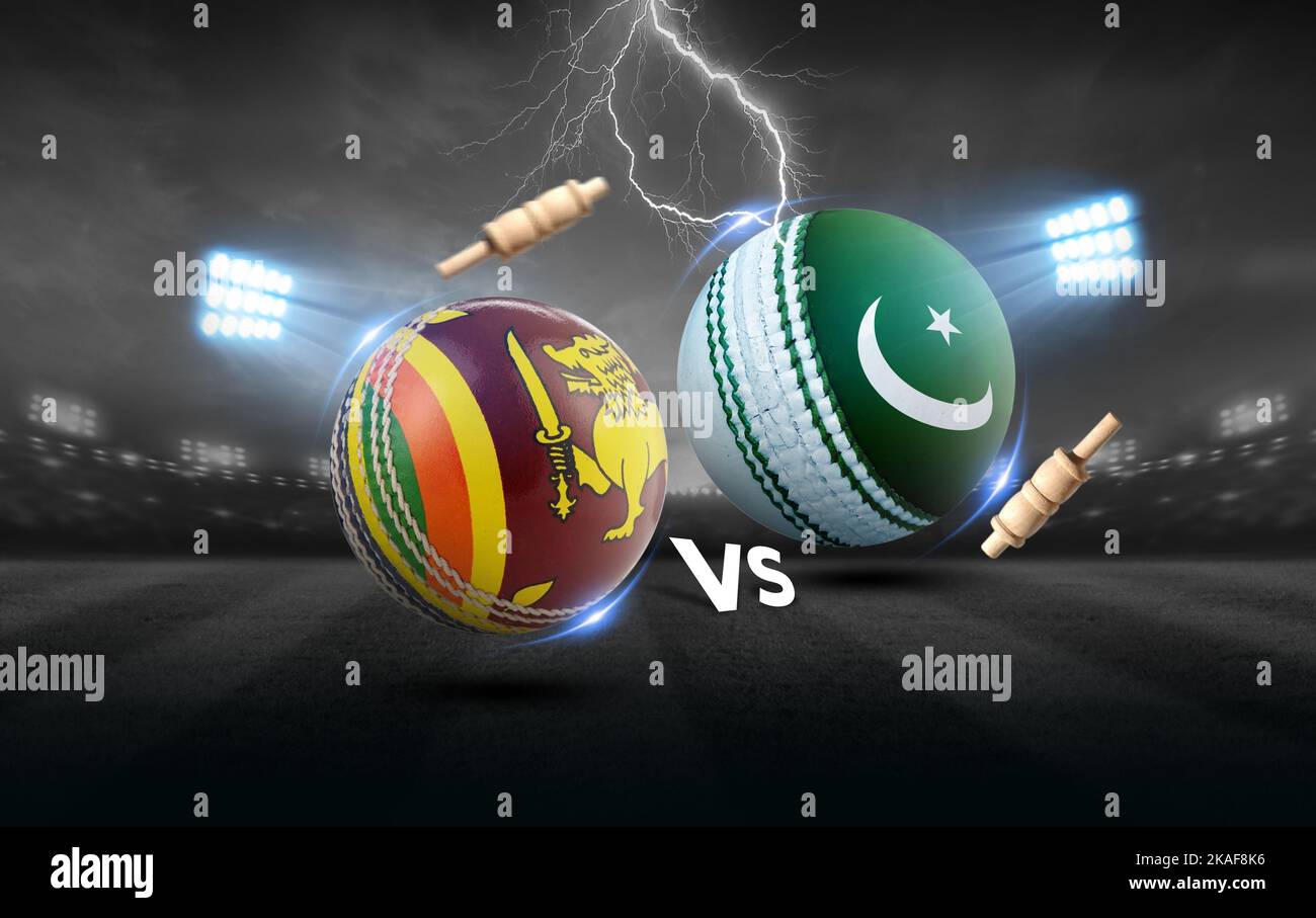 Sri lanka vs Pakistan cricket balls with flag. 3d illustration. Stock Photo