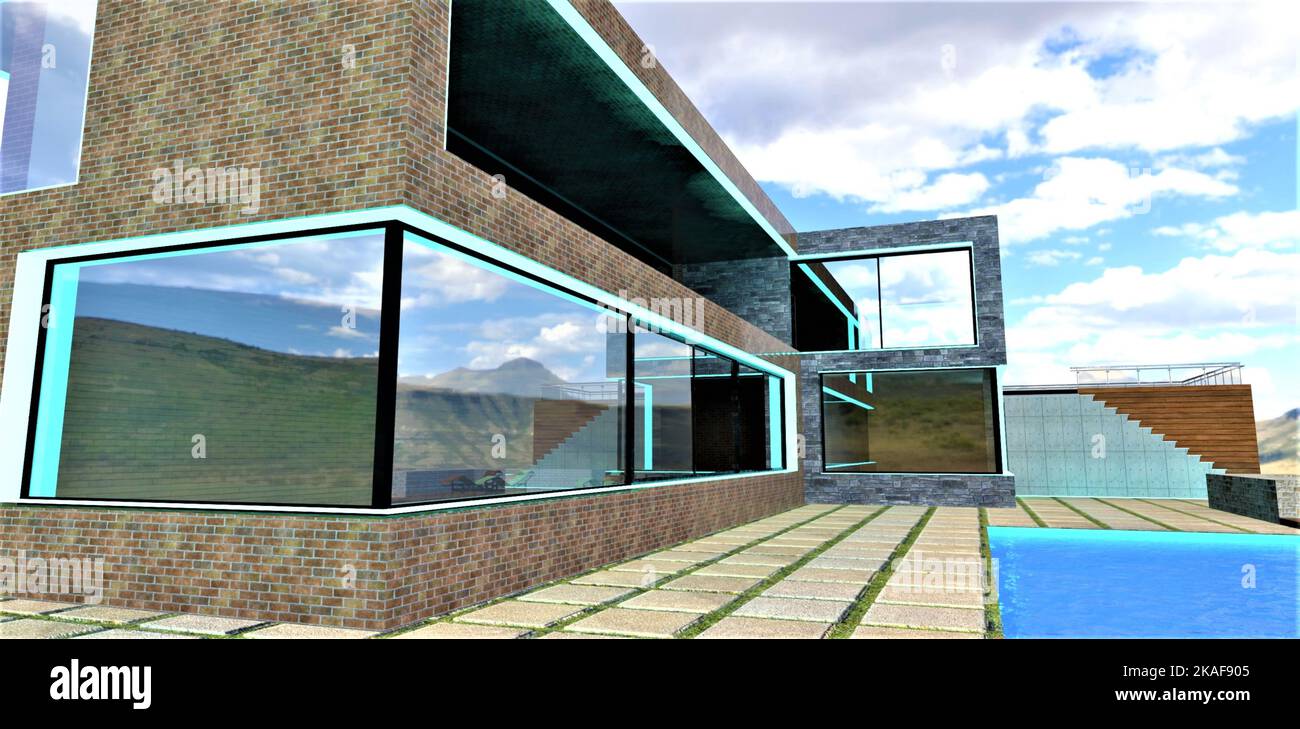 Stylish lighting of window openings of a country house with LED strip ...