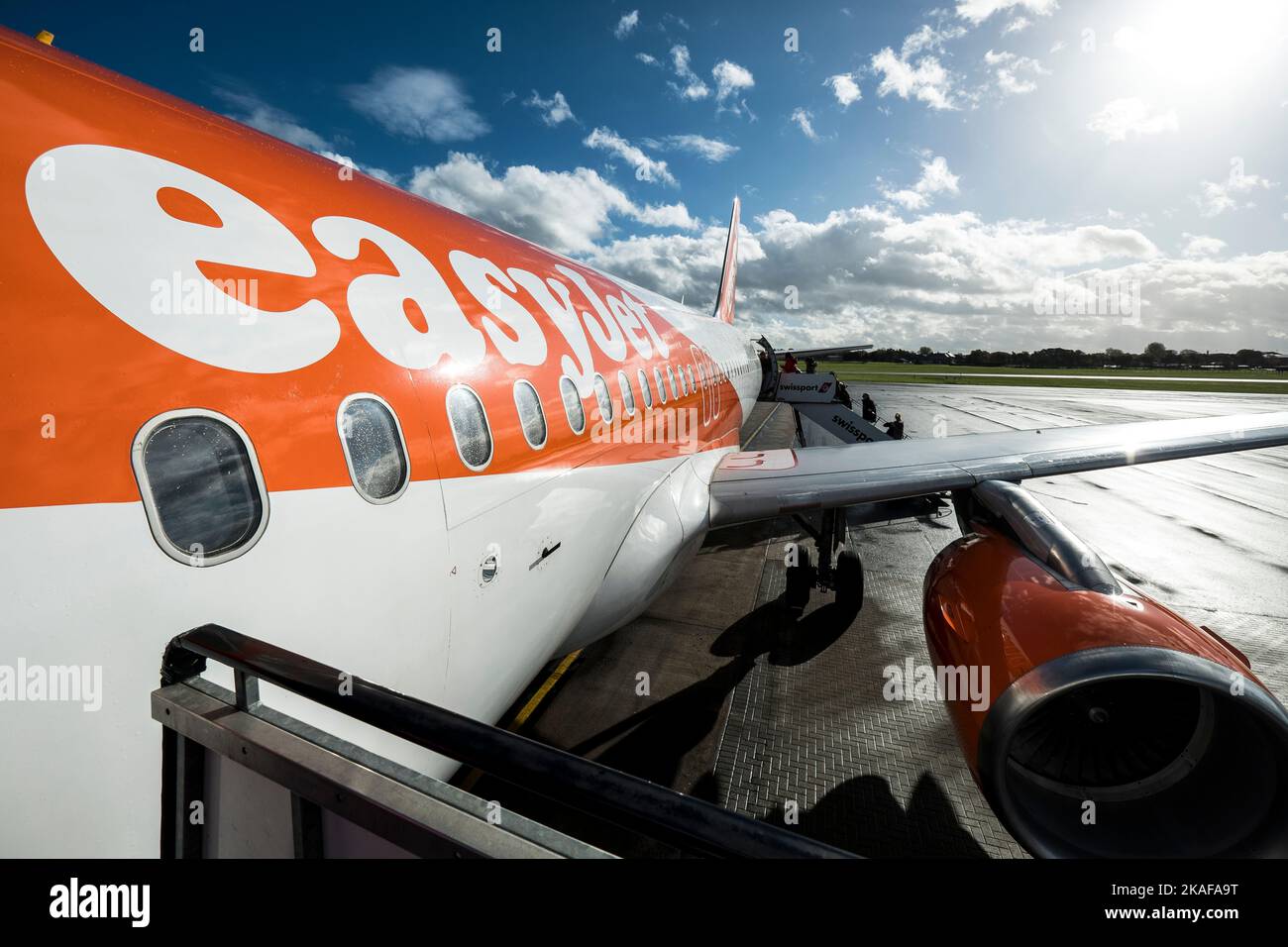 Passengers boarding an Easyjet flight at Belfast International Airport