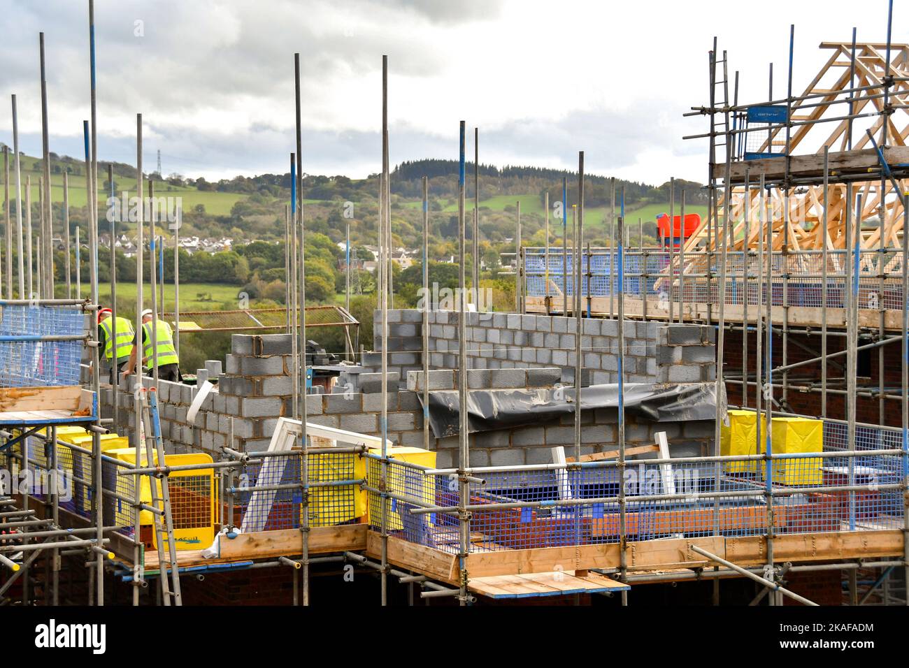 Pontypridd, Wales October 2022 Construction workers building