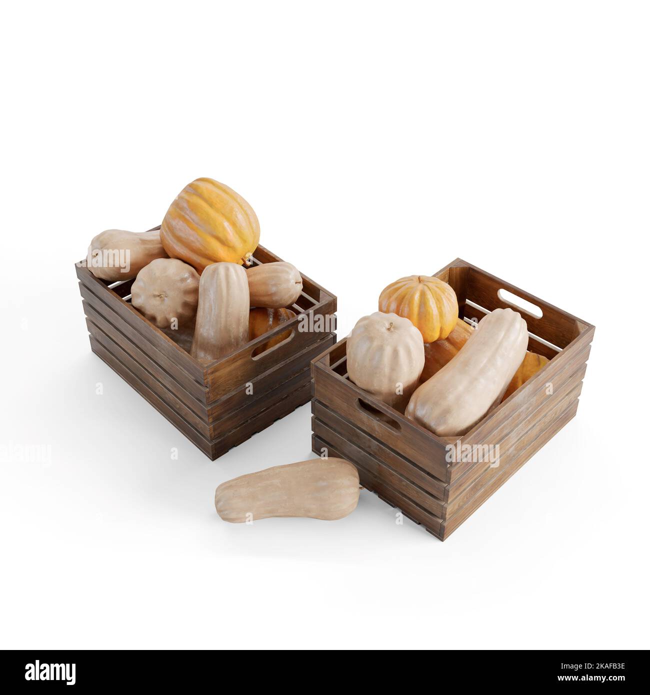 A 3D rendering of boxes with pumpkins isolated on a white background ...