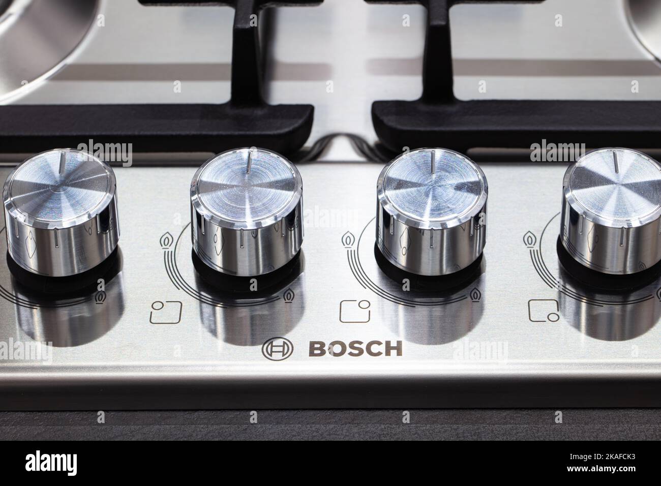 Lviv, Ukraine October 25, 2022 Closeup of Bosch gas stove Stock